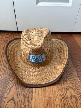 Flyway Bud Light Straw Cowboy Hat Natural with Blue Patch